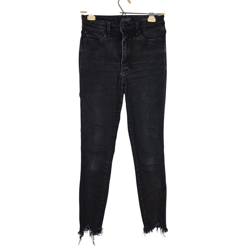 Judy Blue Skinny Fit Jeans 3/26‎ Womens Black Raw Hem High Rise Skinny Leg